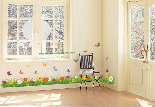 ウォールステッカー　蝶々と花壇