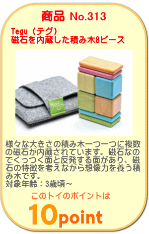 商品No.313　磁石を内蔵した積み木８ピース パステルカラー