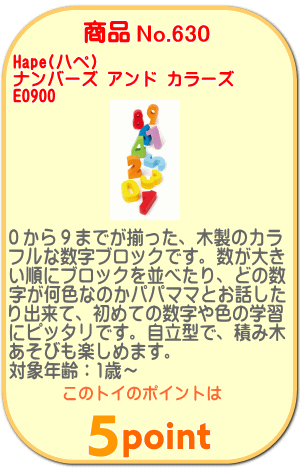商品No.630 ナンバーズ アンド カラーズ E0900